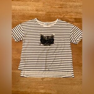 Mayoral Black and White Striped Cat Sequin Tee